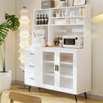 RichYa 59.6"H Kitchen Pantry Cabinet with Countertop & Tapered Legs,Freestanding Hutch Storage Cabinet with Glass Door & Adjustable Shelves for Dining Room,White