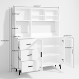 RichYa 59.6"H Kitchen Pantry Cabinet with Countertop & Tapered Legs,Freestanding Hutch Storage Cabinet with Glass Door & Adjustable Shelves for Dining Room,White