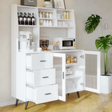 RichYa 59.6"H Kitchen Pantry Cabinet with Countertop & Tapered Legs,Freestanding Hutch Storage Cabinet with Glass Door & Adjustable Shelves for Dining Room,White