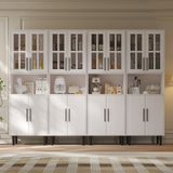 RichYa 4Pcs Pantry Storage Cabinet,Modular Furniture Cabinets with Shelves & Display Glass Doors for Kitchen,Dining Room