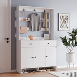 RichYa 65"H Shoe Storage Cabinet with Hat Rack,Entryway Shoe Rack with 2 Drawers,Mudroom Furniture Hall Tree for Hallway,White