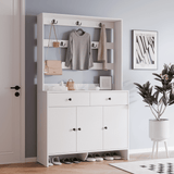 RichYa Entryway Shoe Storage Cabinet with Coat Rack, Shoe Rack Organizer with 2 Drawers & 3 Doors for Living Room,White(C)