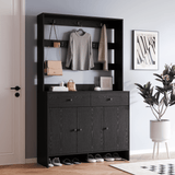 RichYa Entryway Shoe Storage Cabinet with Coat Rack, Shoe Rack Organizer with 2 Drawers & 3 Doors for Living Room,Black(C)