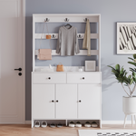 RichYa 65"H Shoe Storage Cabinet with Hat Rack,Entryway Shoe Rack with 2 Drawers,Mudroom Furniture Hall Tree for Hallway,White