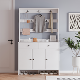 RichYa 65"H Shoe Storage Cabinet with Hat Rack,Entryway Shoe Rack with 2 Drawers,Mudroom Furniture Hall Tree for Hallway,White
