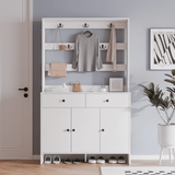 RichYa Entryway Shoe Storage Cabinet with Coat Rack, Shoe Rack Organizer with 2 Drawers & 3 Doors for Living Room,White(C)