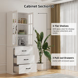 RichYa Curio Cabinets with Glass Doors,Tall Display Cabinet with Storage Shelf,5-Tier Modular Bookcases with Doors for Living Room,Dining Room(AEA)