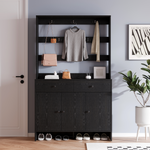 RichYa 65"H Shoe Storage Cabinet with Hat Rack,Entryway Shoe Rack with 2 Drawers,Mudroom Furniture Hall Tree for Hallway,White