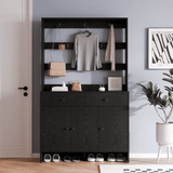 RichYa Entryway Shoe Storage Cabinet with Coat Rack, Shoe Rack Organizer with 2 Drawers & 3 Doors for Living Room,Black(C)