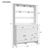 RichYa Entryway Shoe Storage Cabinet with Coat Rack, Shoe Rack Organizer with 2 Drawers & 3 Doors for Living Room,White(C)