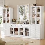 RichYa 4Pcs Kitchen Pantry Storage Cabinet,Modular Furniture Cabinets with Diplay Glass Doors,Hutch Buffet Cabinet with Drawers for Dining Room,White