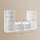 RichYa 4Pcs Kitchen Pantry Storage Cabinet,Modular Furniture Cabinets with Diplay Glass Doors,Hutch Buffet Cabinet with Drawers for Dining Room,White