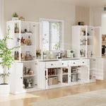 RichYa 4Pcs Kitchen Pantry Storage Cabinet,Modular Furniture Cabinets with Diplay Glass Doors,Hutch Buffet Cabinet with Drawers for Dining Room,White