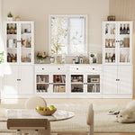 RichYa 4Pcs Kitchen Pantry Storage Cabinet,Modular Furniture Cabinets with Diplay Glass Doors,Hutch Buffet Cabinet with Drawers for Dining Room,White