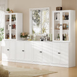 RichYa 4Pcs Kitchen Pantry Storage Cabinet,Modular Furniture Cabinets with Diplay Glass Doors,Hutch Buffet Cabinet with Shelves for Dining Room,White