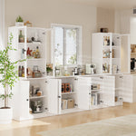RichYa 4Pcs Kitchen Pantry Storage Cabinet,Modular Furniture Cabinets with Diplay Glass Doors,Hutch Buffet Cabinet with Shelves for Dining Room,White