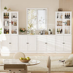 RichYa 4Pcs Kitchen Pantry Storage Cabinet,Modular Furniture Cabinets with Diplay Glass Doors,Hutch Buffet Cabinet with Shelves for Dining Room,White