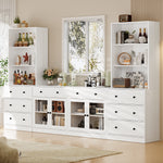 RichYa 4Pcs Kitchen Pantry Storage Cabinet,Modular Furniture Cabinets with Drawers,Hutch Buffet Cabinet with Diplay Glass Doors for Dining Room,White