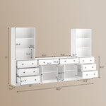 RichYa 4Pcs Kitchen Pantry Storage Cabinet,Modular Furniture Cabinets with Drawers,Hutch Buffet Cabinet with Diplay Glass Doors for Dining Room,White