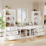 RichYa 4Pcs Kitchen Pantry Storage Cabinet,Modular Furniture Cabinets with Drawers,Hutch Buffet Cabinet with Diplay Glass Doors for Dining Room,White