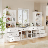 RichYa 4Pcs Kitchen Pantry Storage Cabinet,Modular Furniture Cabinets with Drawers,Hutch Buffet Cabinet with Diplay Glass Doors for Dining Room,White