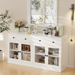 RichYa 4Pcs Kitchen Pantry Storage Cabinet,Modular Furniture Cabinets with Drawers,Hutch Buffet Cabinet with Diplay Glass Doors for Dining Room,White
