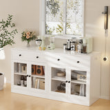 RichYa 4Pcs Kitchen Pantry Storage Cabinet,Modular Furniture Cabinets with Drawers,Hutch Buffet Cabinet with Diplay Glass Doors for Dining Room,White