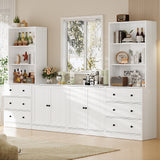 RichYa 4Pcs Kitchen Pantry Storage Cabinet,Modular Furniture Cabinets with Drawers,Hutch Buffet Cabinet with Doors for Dining Room,White