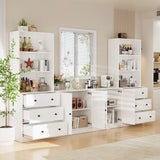 RichYa 4Pcs Kitchen Pantry Storage Cabinet,Modular Furniture Cabinets with Drawers,Hutch Buffet Cabinet with Doors for Dining Room,White