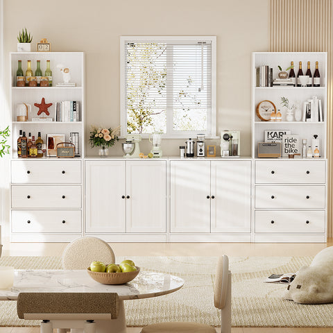 RichYa 4Pcs Kitchen Pantry Storage Cabinet,Modular Furniture Cabinets with Drawers,Hutch Buffet Cabinet with Doors for Dining Room,White