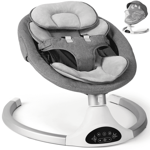 Baby Swing for Infants - Electric Infant Swing with 3 Swing Speeds and 10 Lullabies, Portable Indoor Baby Rocker, Touch Screen Control and Remote Control, Bluetooth, Grey