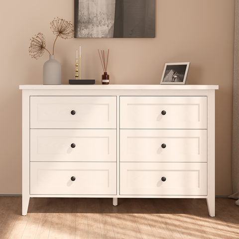 RichYa 6 Drawer Dresser for Bedroom,Chest of Drawers with Metal Knobs,Dresser for Closet,White