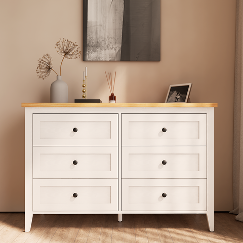 RichYa 6 Drawer Dresser for Bedroom,Chest of Drawers with Metal Knobs,Dresser for Closet,Wood