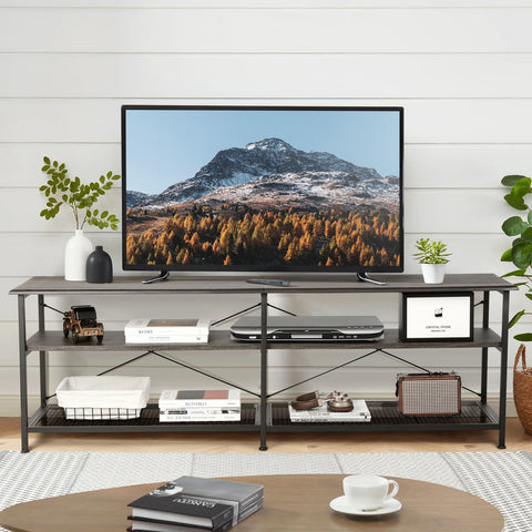 TV Stand for TV Up to 70" TV Shelves Table Entertainment Center for Living Room, Wood Finish, Gray