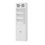 RichYa 85.5"H Tall Narrow Bookcase,7-Tier Bookshelf with 4 Doors & 3 Open Shelves, 23.62" W Sturdy Book Shelf with Storage for Living Room,Office(A)