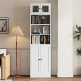 RichYa 85.5"H Tall Narrow Bookcase,7-Tier Bookshelf with 8 Doors & 6 Open Shelves, 47.24" W Sturdy Book Shelf with Storage for Living Room,Office(AA)