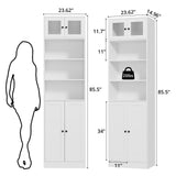 RichYa 85.5"H Tall Narrow Bookcase,7-Tier Bookshelf with 4 Doors & 3 Open Shelves, 23.62" W Sturdy Book Shelf with Storage for Living Room,Office(A)