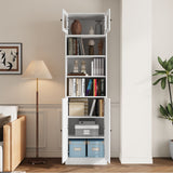RichYa 85.5"H Tall Narrow Bookcase,7-Tier Bookshelf with 8 Doors & 6 Open Shelves, 47.24" W Sturdy Book Shelf with Storage for Living Room,Office(AA)