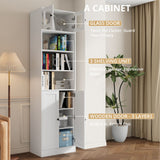 RichYa 85.5"H Tall Narrow Bookcase,7-Tier Bookshelf with 8 Doors & 6 Open Shelves, 47.24" W Sturdy Book Shelf with Storage for Living Room,Office(AA)