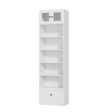 RichYa 85.5"H Tall Narrow Bookcase,7-Tier Bookshelf with 1 Drawer & 5 Open Shelves, 23.62" W Sturdy Book Shelf with Storage for Living Room,Office(B)