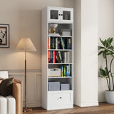 RichYa 85.5"H Tall Narrow Bookcase,7-Tier Bookshelf with 1 Drawer & 5 Open Shelves, 23.62" W Sturdy Book Shelf with Storage for Living Room,Office(B)