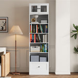 RichYa 85.5"H Tall Narrow Bookcase,7-Tier Bookshelf with 1 Drawer & 5 Open Shelves, 23.62" W Sturdy Book Shelf with Storage for Living Room,Office(B)