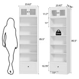 RichYa 85.5"H Tall Narrow Bookcase,7-Tier Bookshelf with 1 Drawer & 5 Open Shelves, 23.62" W Sturdy Book Shelf with Storage for Living Room,Office(B)