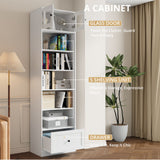 RichYa 85.5"H Tall Narrow Bookcase,7-Tier Bookshelf with 1 Drawer & 5 Open Shelves, 23.62" W Sturdy Book Shelf with Storage for Living Room,Office(B)
