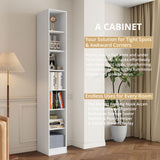 RichYa 85.5"H Tall Narrow Bookcase,7-Tier White Bookshelf with Open Shelves, 11.81" W Modern Sturdy Book Shelf with Storage for Living Room,Office(C)