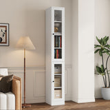 RichYa 85.5"H Tall Narrow Bookcase,7-Tier White Bookshelf with 2 Glass Doors, 11.81" W Modern Sturdy Book Shelf with Storage for Living Room,Office(D)