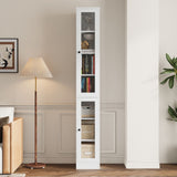 RichYa 85.5"H Tall Narrow Bookcase,7-Tier White Bookshelf with 2 Glass Doors, 11.81" W Modern Sturdy Book Shelf with Storage for Living Room,Office(D)