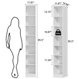 RichYa 85.5"H Tall Narrow Bookcase,7-Tier White Bookshelf with Open Shelves, 11.81" W Modern Sturdy Book Shelf with Storage for Living Room,Office(C)