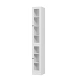 RichYa 85.5"H Tall Narrow Bookcase,7-Tier White Bookshelf with 2 Glass Doors, 11.81" W Modern Sturdy Book Shelf with Storage for Living Room,Office(D)