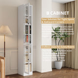 RichYa 85.5"H Tall Narrow Bookcase,7-Tier White Bookshelf with 2 Glass Doors, 11.81" W Modern Sturdy Book Shelf with Storage for Living Room,Office(D)